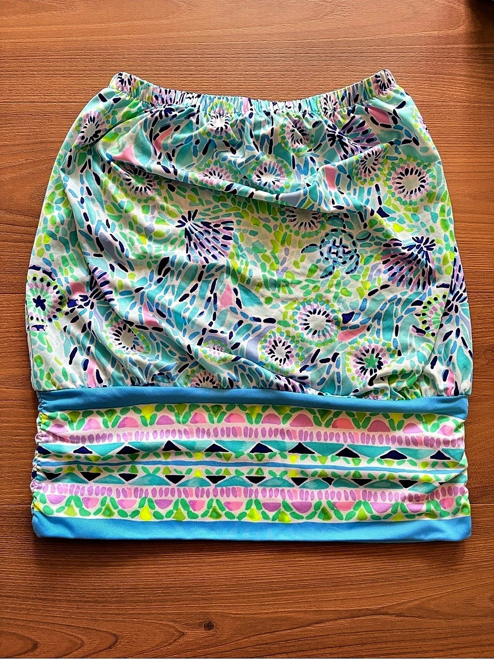 Lilly Pulitzer Adella Bandeau Top in the "Blue Ibiza Open Water Engineered